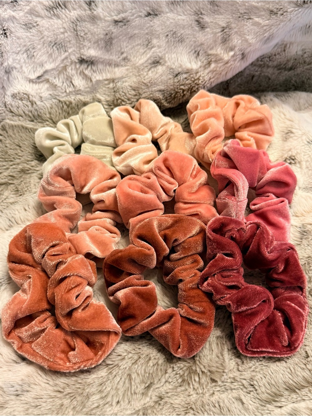 NWOT Velvet Scrunchie Set of 9 - Blush, Peach, Rust, Coral, Ivory
